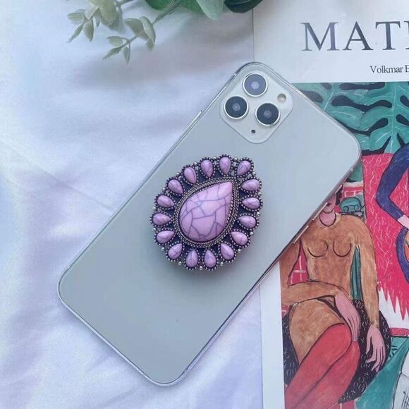 Brand New Western Ladies Lavender Stone Tear Drop Adjustable Phone Grip - Picture 1 of 3